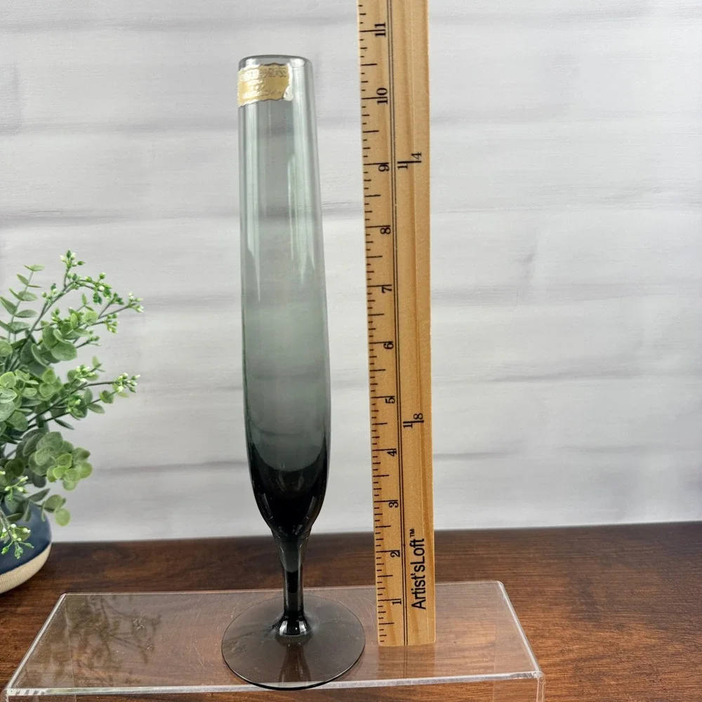 Randsfjord Glass Norway Hand Blown Smoke Gray Bud Vase Scandinavian